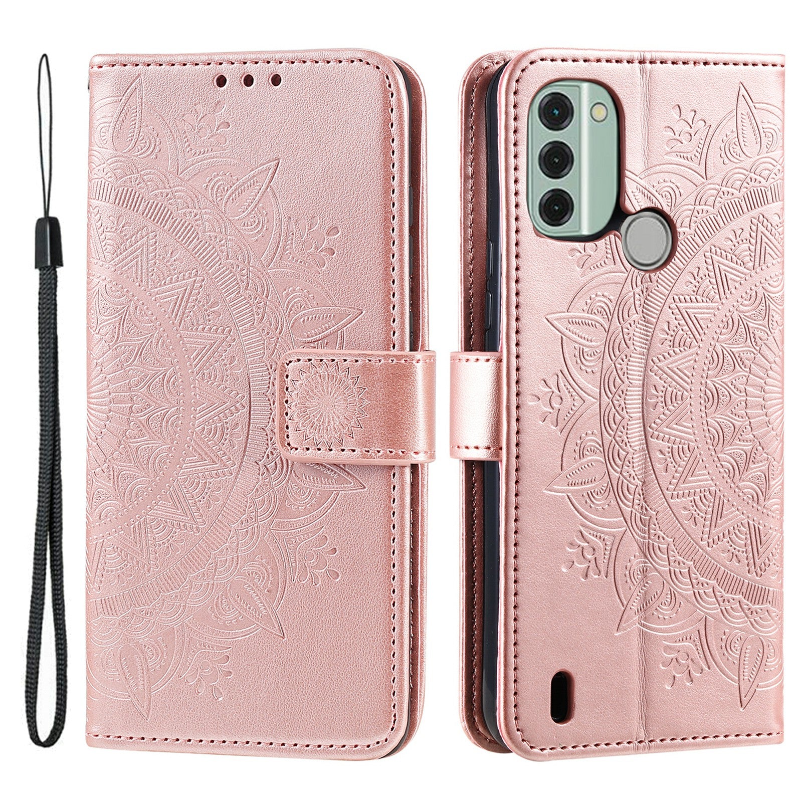 For Nokia C31 4G Mobile Phone Shell Imprinted Mandala Flower Pattern Wallet Stand Phone Cover Case with Strap For Nokia C31 4G Mobile Phone Shell Imprinted Mandala Flower Pattern Wallet Stand Phone Cover Case with Strap